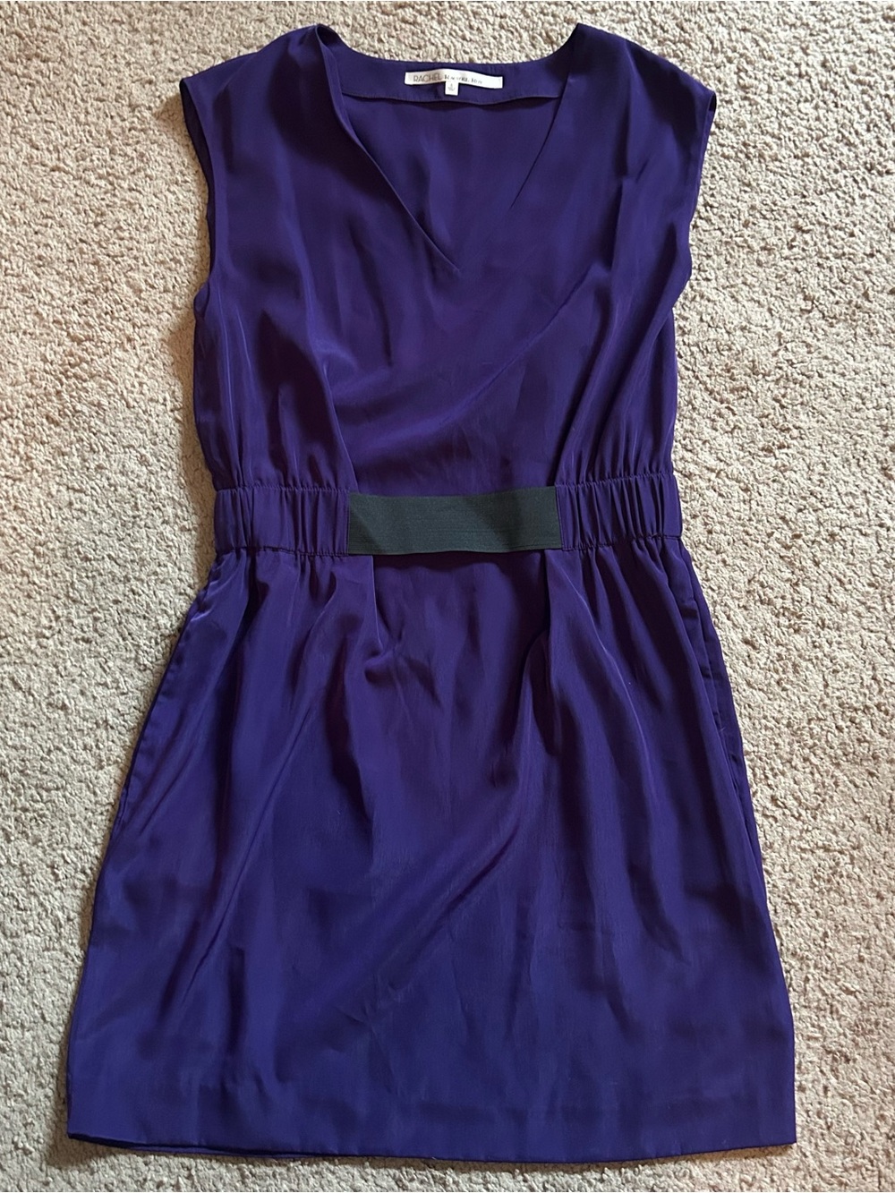 NWOT RACHEL Rachel Roy Purple V-Neck Cap Sleeve Dress with Black Waist Accent 8